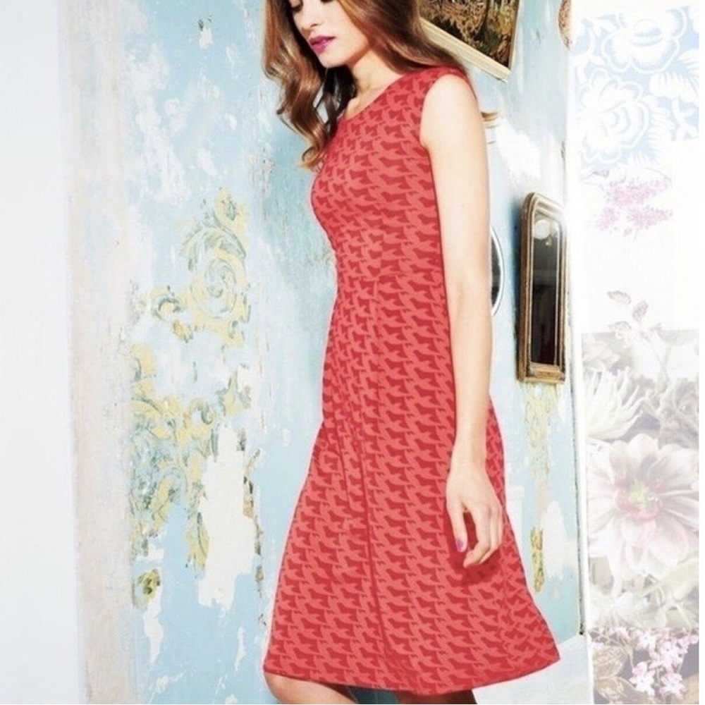 Boden Coral Red Ledbury Dove Print Jersey Dress Size 18 Long